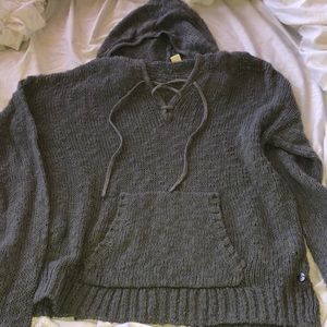 Roxy lace up grey sweater ( size small )